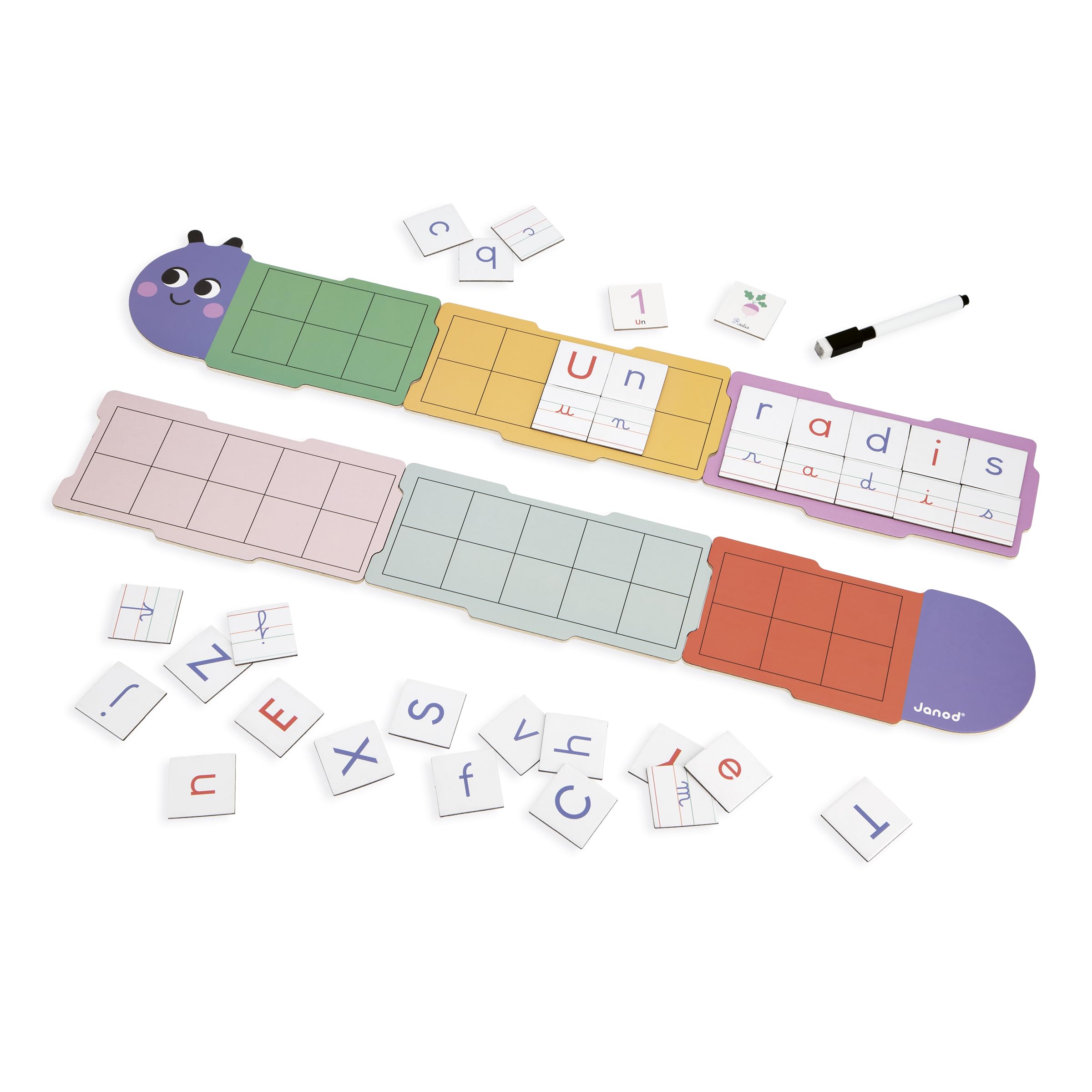 janod-schreiben-lernen-raupe-alphabet-6-tafeln-78-magnetbuchstaben-j05092 image 3