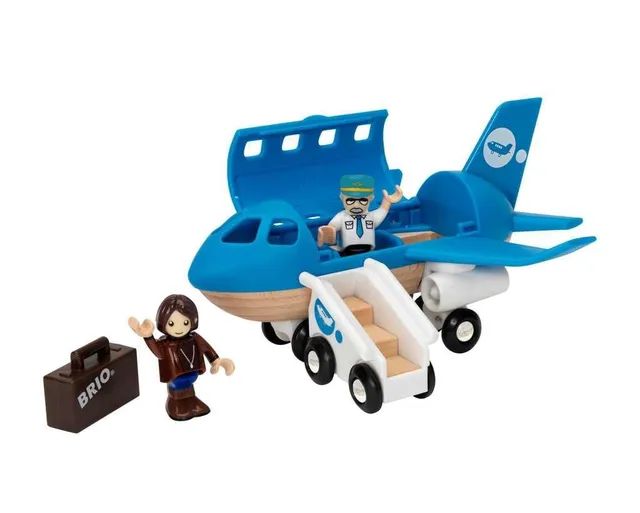brio-world-blaues-flugzeug-mit-treppe-und-figuren-ab-3-jahre image 1