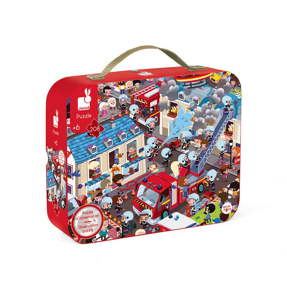 janod-j02793-extreme-firemen-observationspuzzle-208-teile-rund image 1