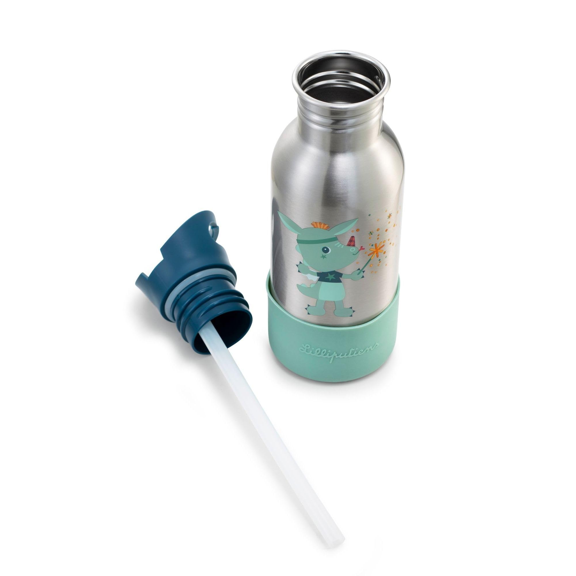 lilliputiens-trinkflasche-edelstahl-600-ml-magic-joe-mit-strohhalm image 2