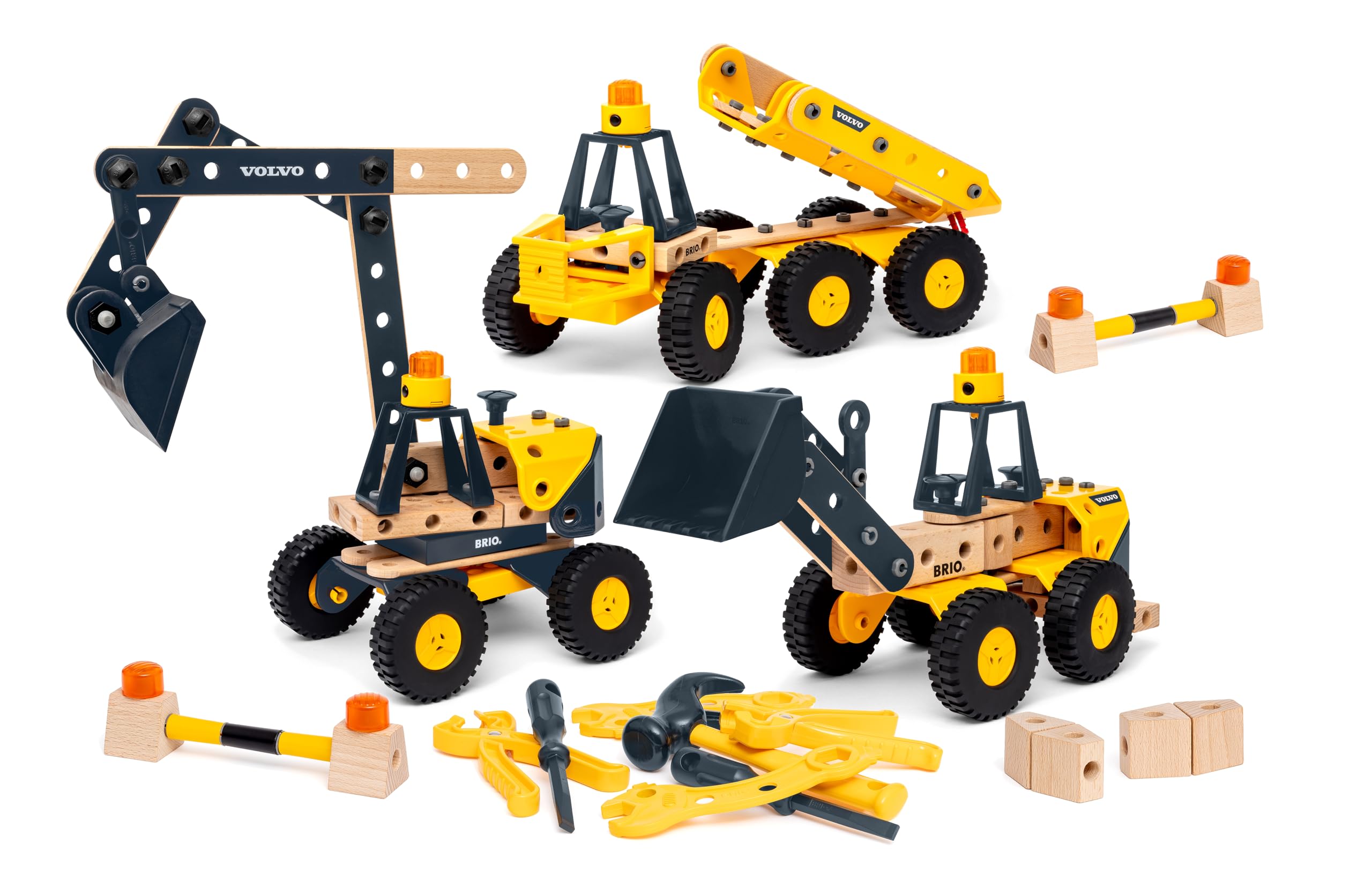 brio-builder-34597-volvo-baufahrzeuge-box-bagger-frontlader-muldenkipper image 2