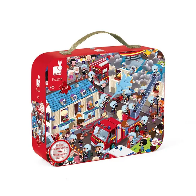 janod-j02793-extreme-firemen-observationspuzzle-208-teile-rund image 1