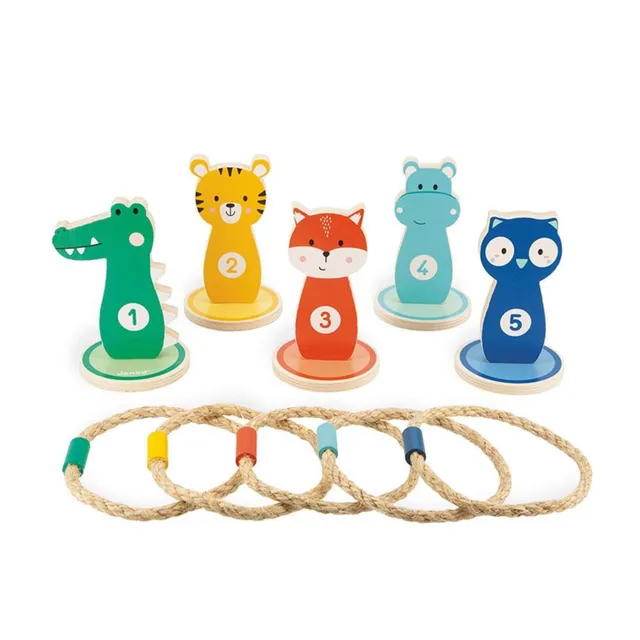 janod-ringwurfspiel-holz-tiere-mit-5-haltern-und-5-seilringen image 1