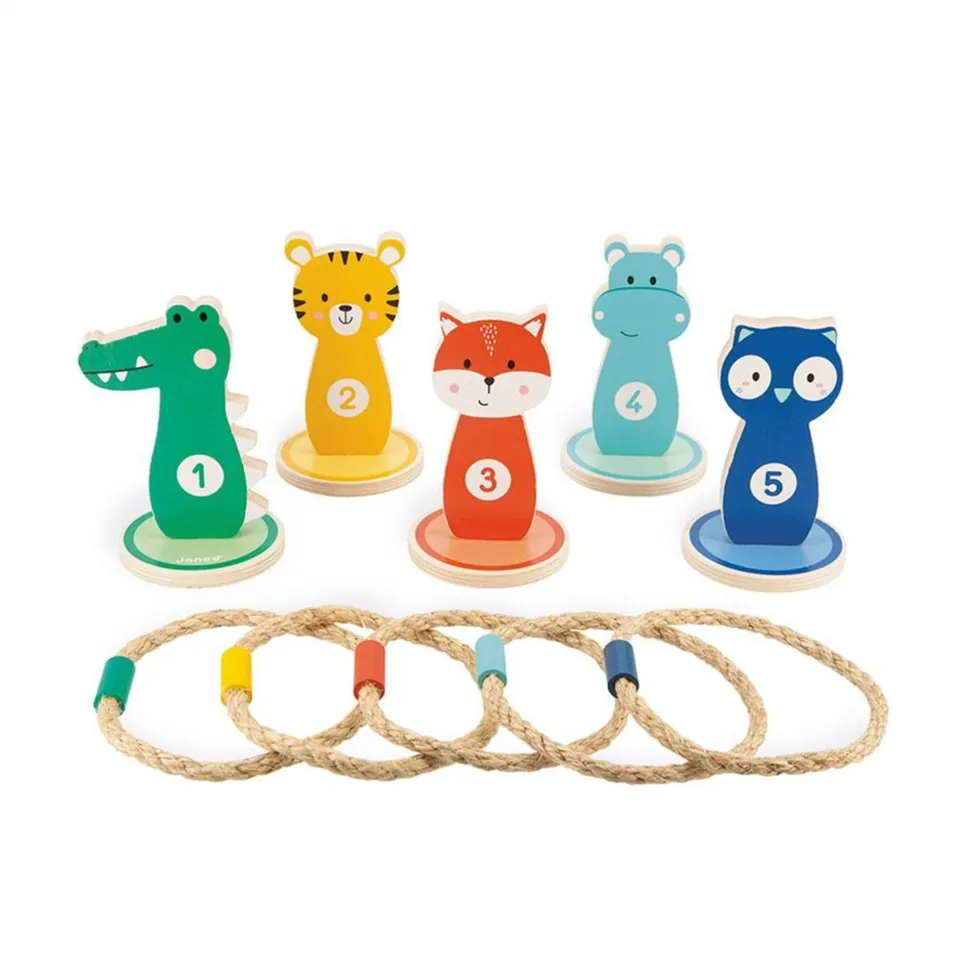 janod-ringwurfspiel-holz-tiere-mit-5-haltern-und-5-seilringen image 1
