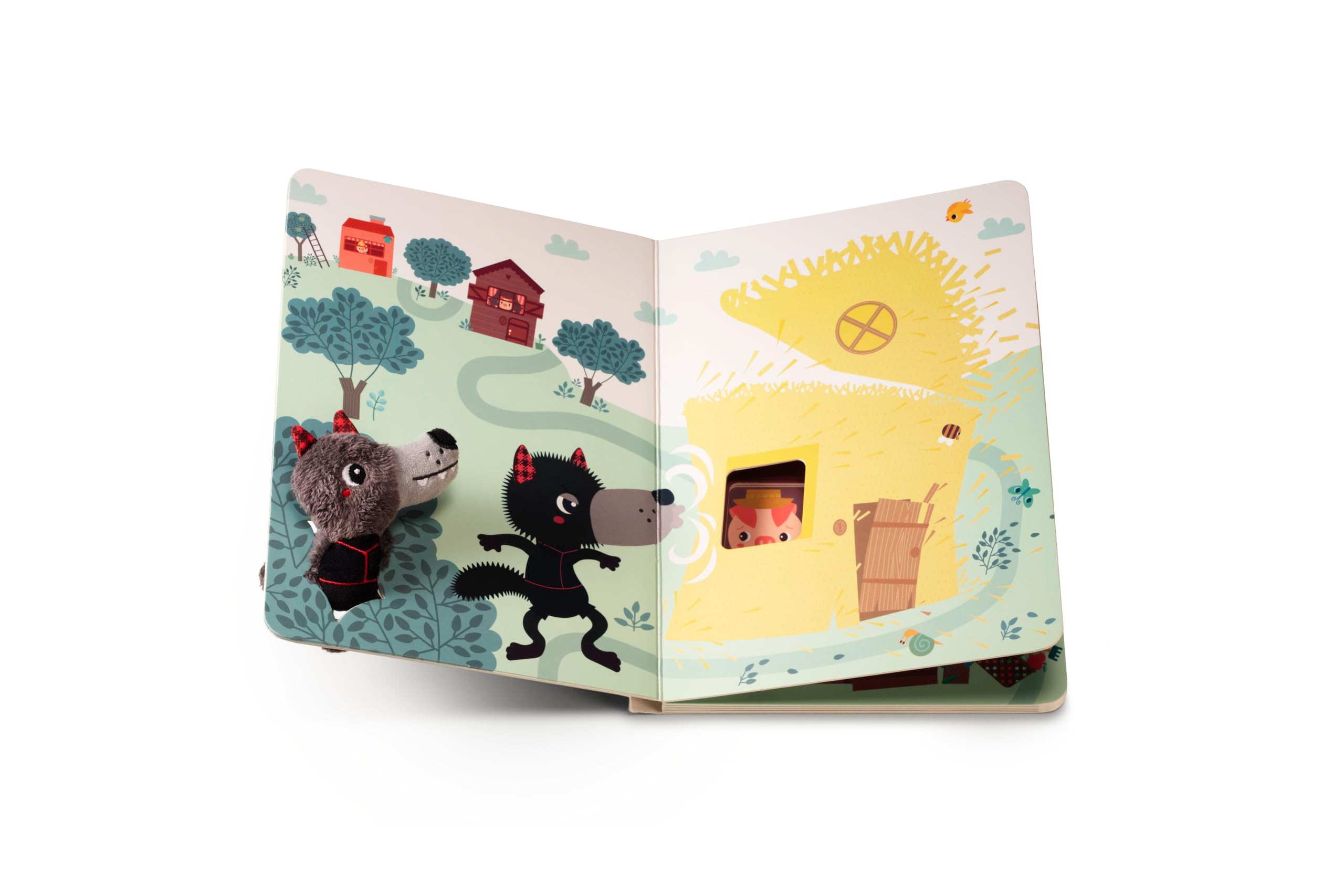 lilliputiens-aufklappbuch-mit-stoffpuppe-wolf-und-drei-kleine-schweinchen-83410 image 2