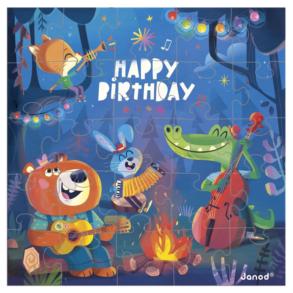 janod-geburtstagskarte-puzzle-wald-25-teile-mit-karte-und-umschlag image 1
