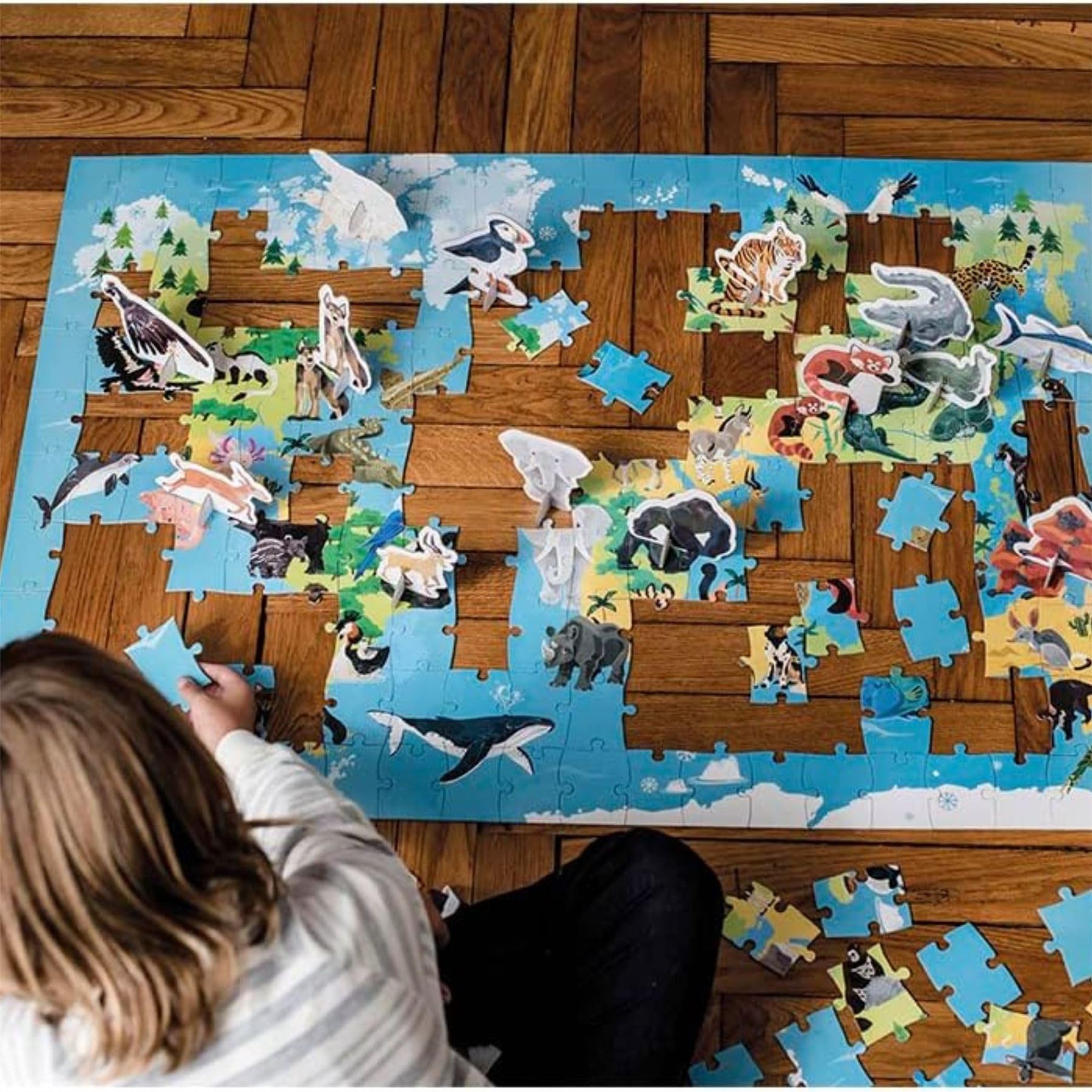 janod-lernpuzzle-bedrohte-tiere-j02676-200-teile-weltkarte-50-3d-tiere-ab-6-jahr image 2