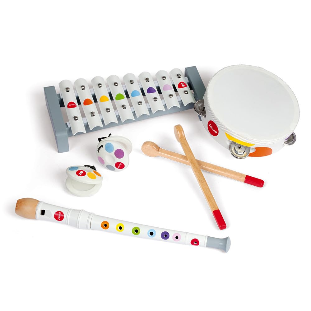 janod-confetti-holz-musikset-4-instrumente-xylofon-tamburin-fl-te-ab-2-jahre image 3