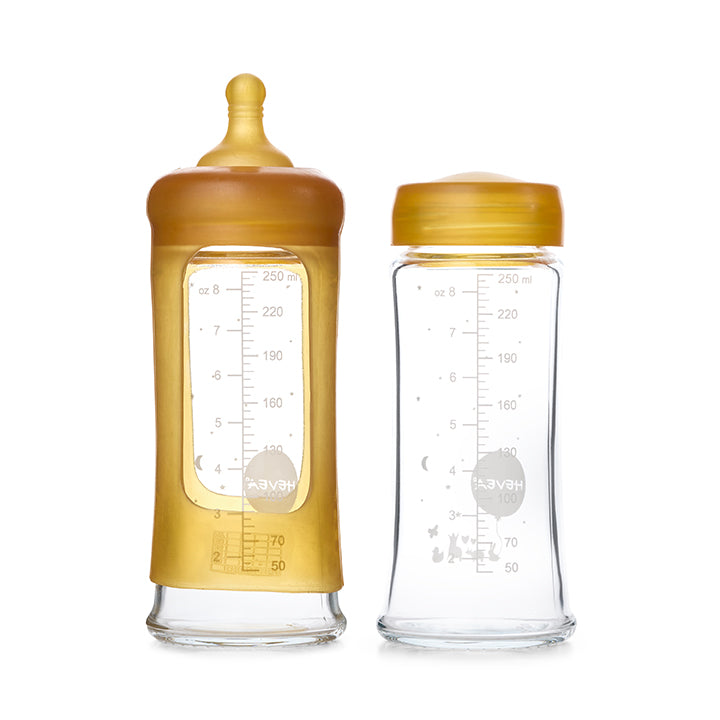 hevea-weithals-baby-glasflaschen-2er-pack-250-ml-naturkautschuk-sauger image 1