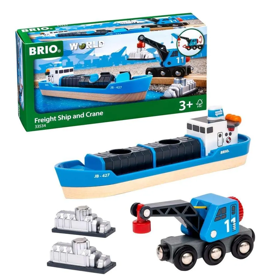 brio-world-containerschiff-mit-kranwagen-hafenset image 1