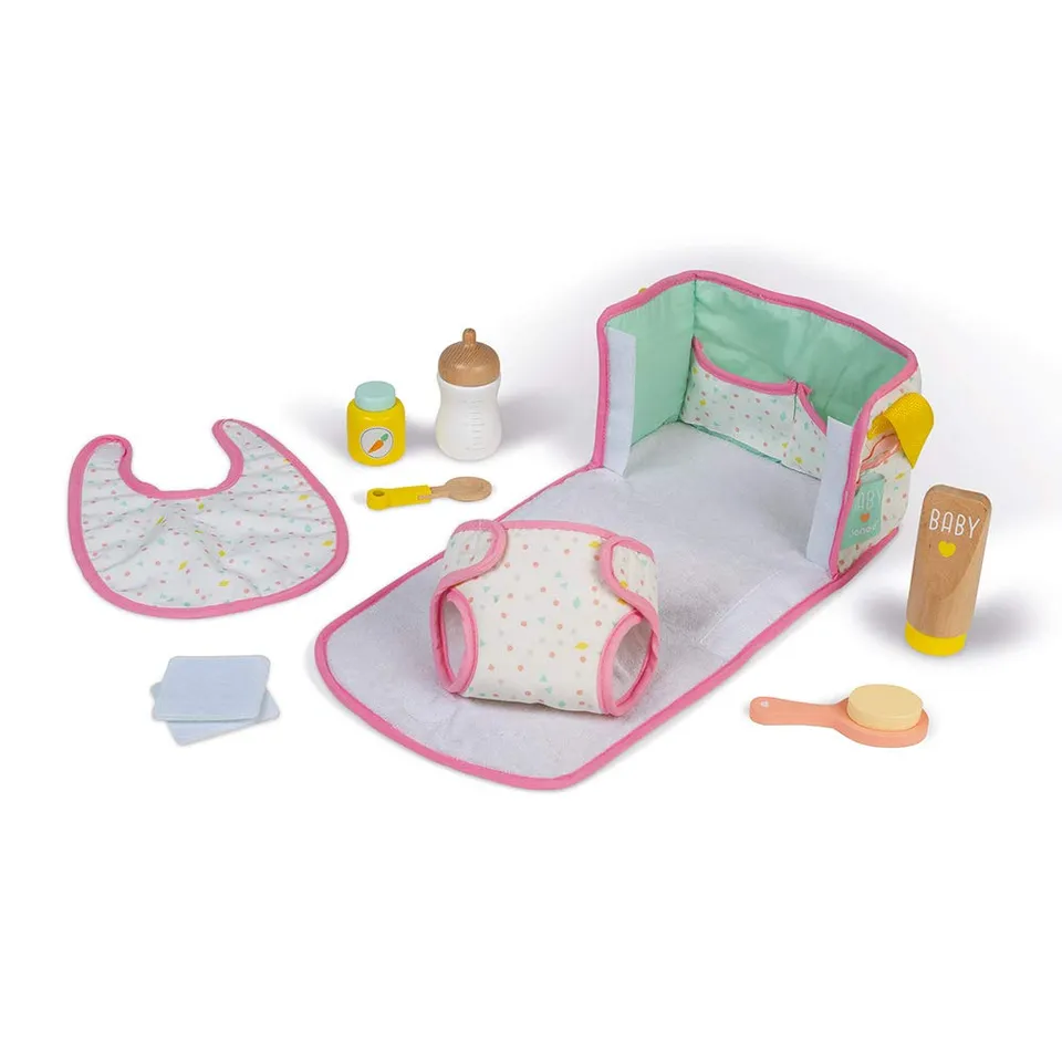 janod-kinder-wickeltasche-mit-accessoires-aus-holz-faltbarer-wickeltisch-8-zubeh image 1