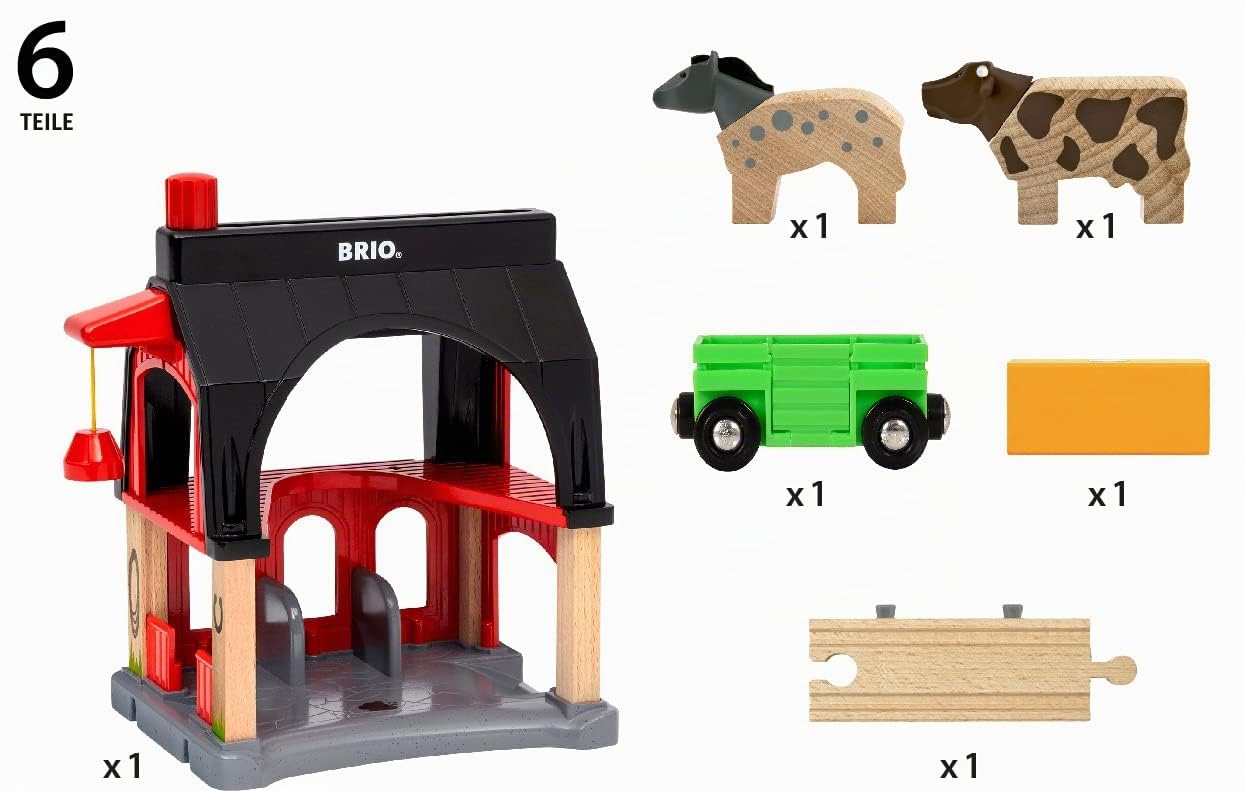 brio-36012-tierscheune-mit-heuwaggon-bauernhof-zubeh-r-f-r-holzbahn image 2