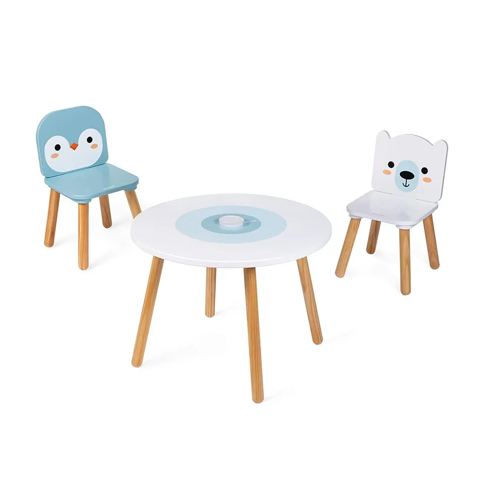 janod-polar-kindertisch-mit-2-st-hlen-eisb-r-und-pinguin image 1