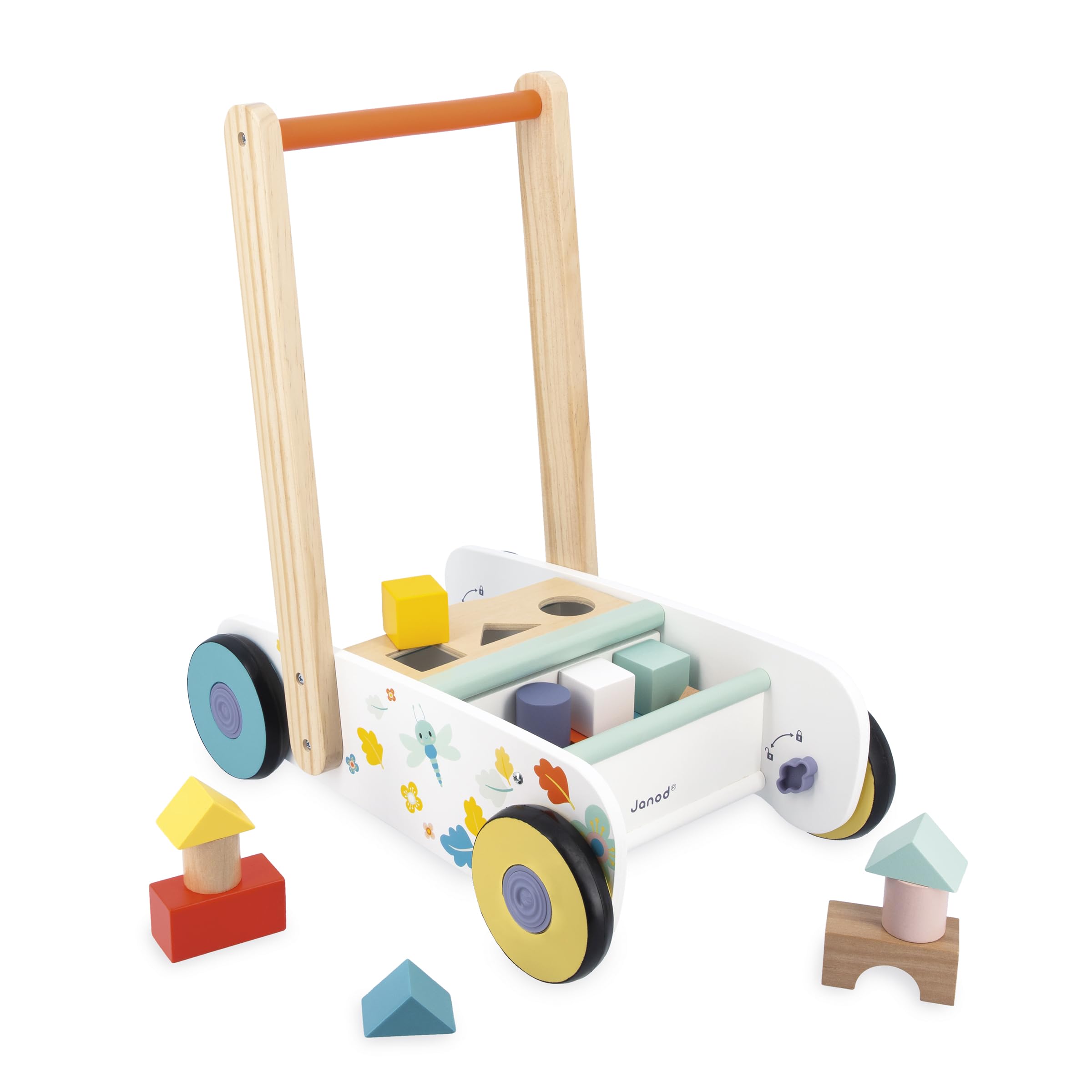 janod-lauflernwagen-holz-mit-bremse-und-formkasten-18-teile-ab-12-monaten image 2