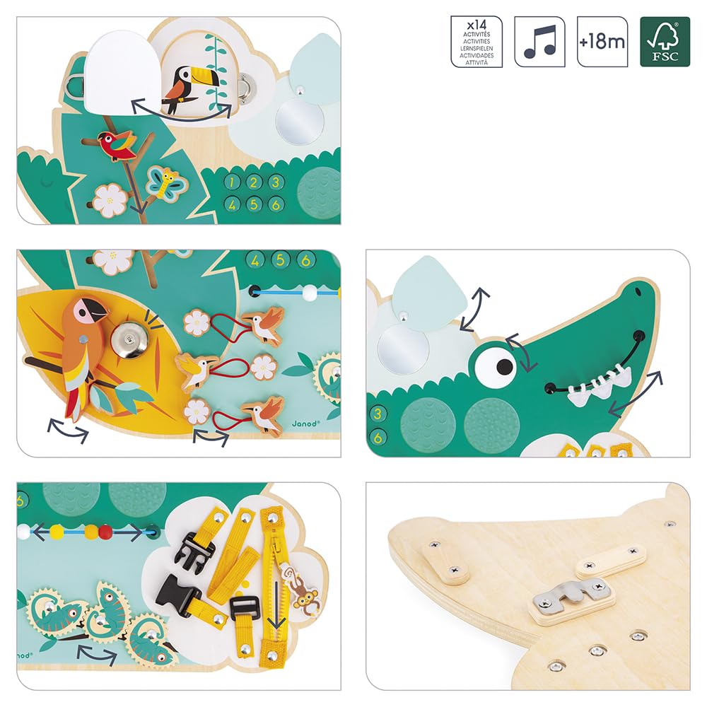 janod-busy-board-croco-activity-board-dschungel-14-aktivit-ten-57x36-5-cm-j08280 image 4