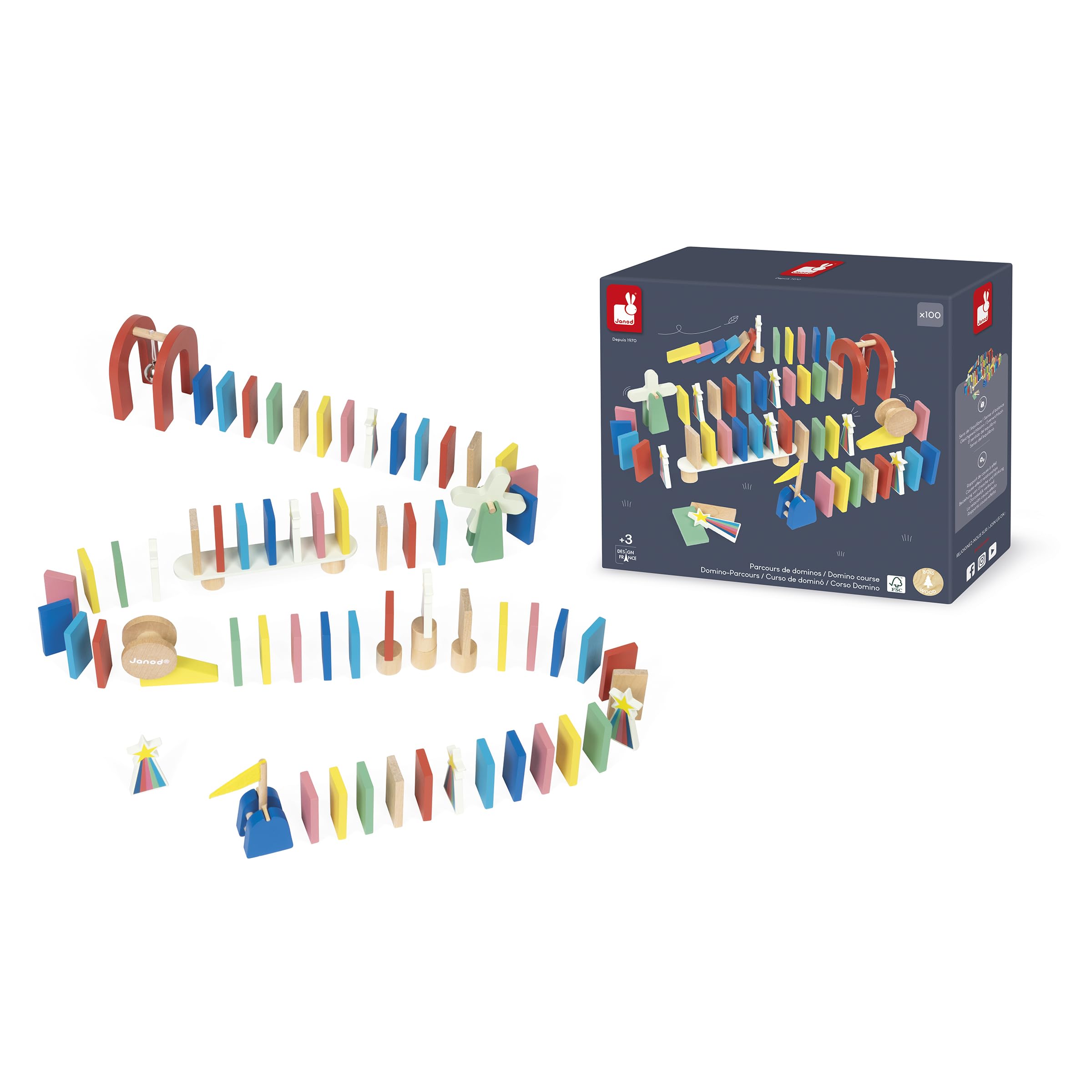 janod-dominorennspiel-domino-bahn-set-mit-100-teilen-und-zubeh-r-ab-3-jahren image 1