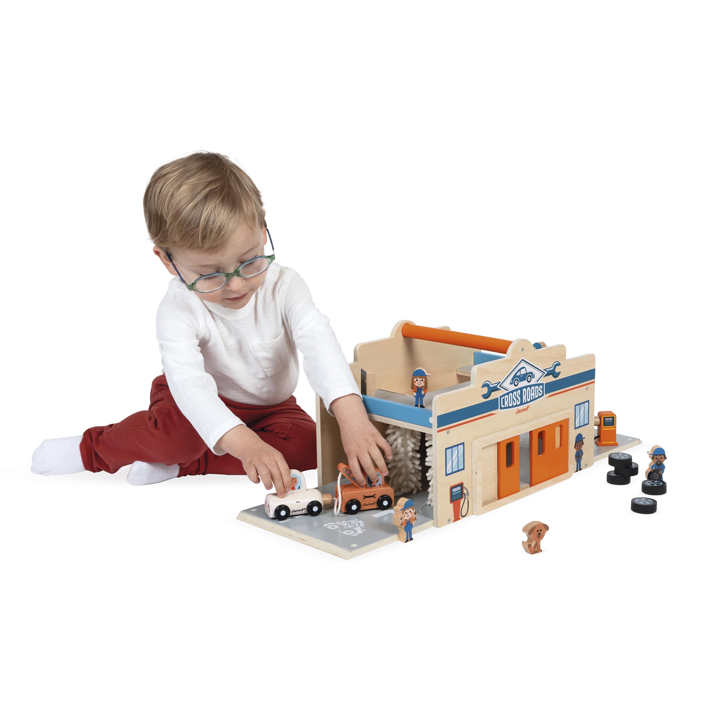 janod-meine-erste-garage-aus-holz-2-ebenen-mit-werkstatt-und-waschanlage-15-teil image 3
