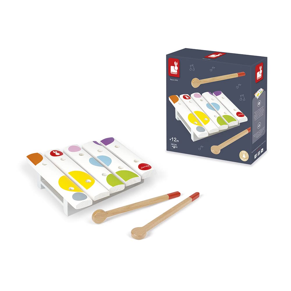 janod-confetti-j07603-mini-holz-xylofon-musikinstrument-mit-5-t-nen-und-2-schl-g image 2