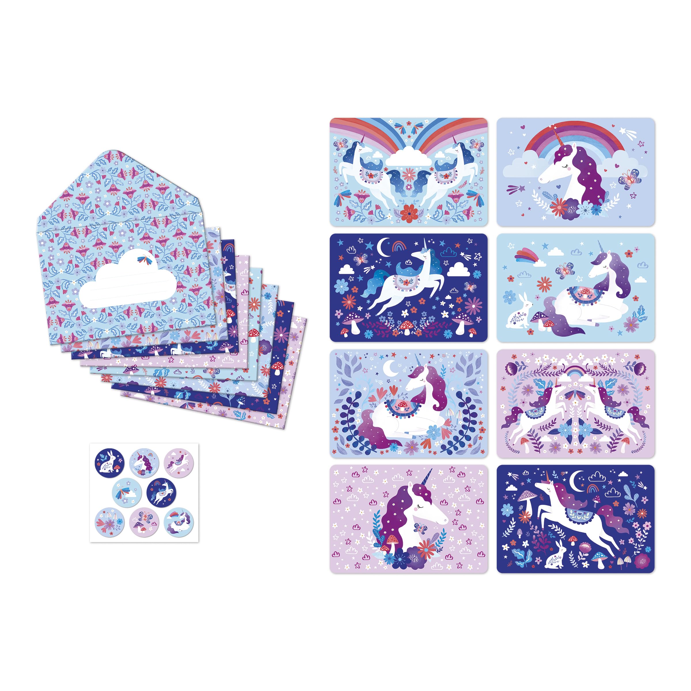 janod-j08933-einladungskarten-set-einhorn-8-karten-mit-umschl-gen-und-stickern image 2