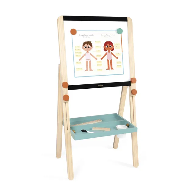 janod-h-henverstellbare-holztafel-doppelseitig-magnet-kreidetafel-mit-18-teilen image 1