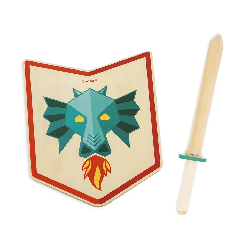 janod-drachen-ritter-set-j03171-holzschild-und-holzschwert image 1