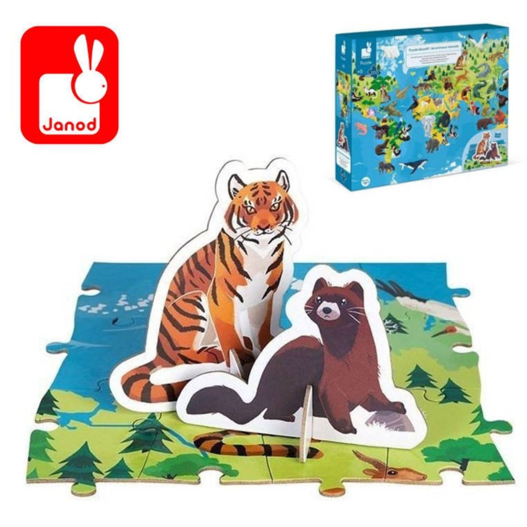 janod-lernpuzzle-bedrohte-tiere-j02676-200-teile-weltkarte-50-3d-tiere-ab-6-jahr image 6
