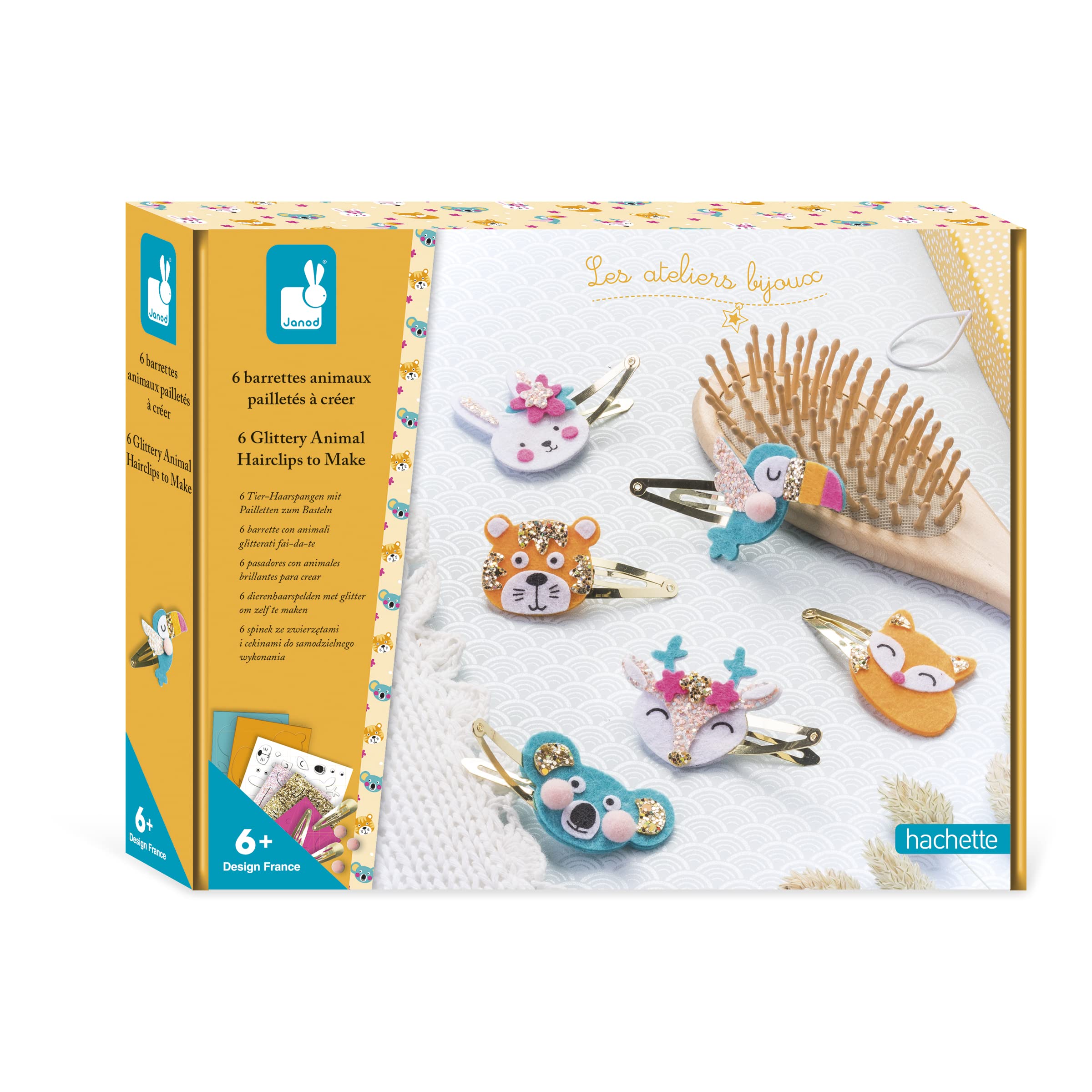 janod-les-ateliers-bijoux-bastelset-6-haarspangen-glitzernde-tiere image 1