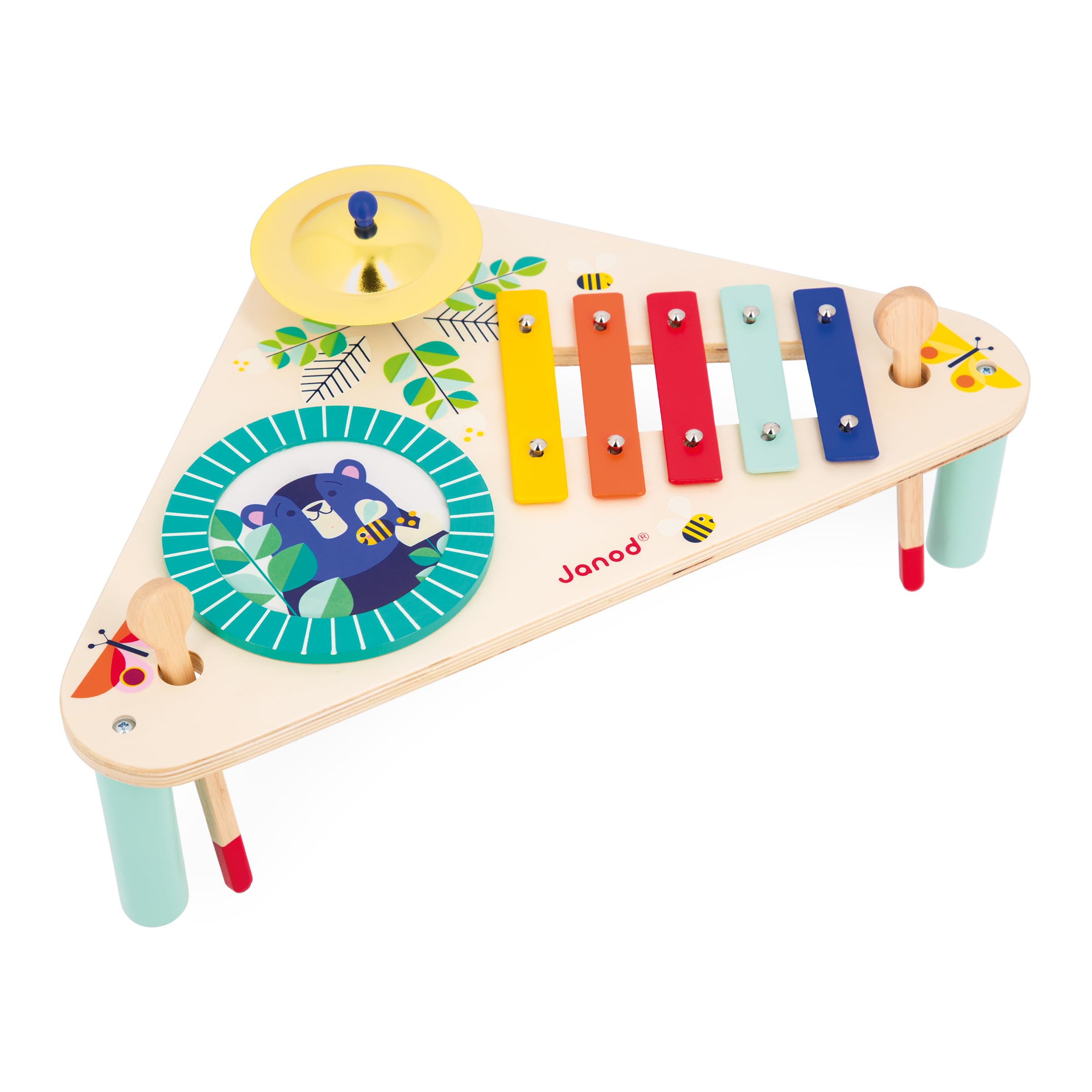 janod-gioia-j07655-musiktisch-aus-holz-mit-trommel-becken-xylofon image 2