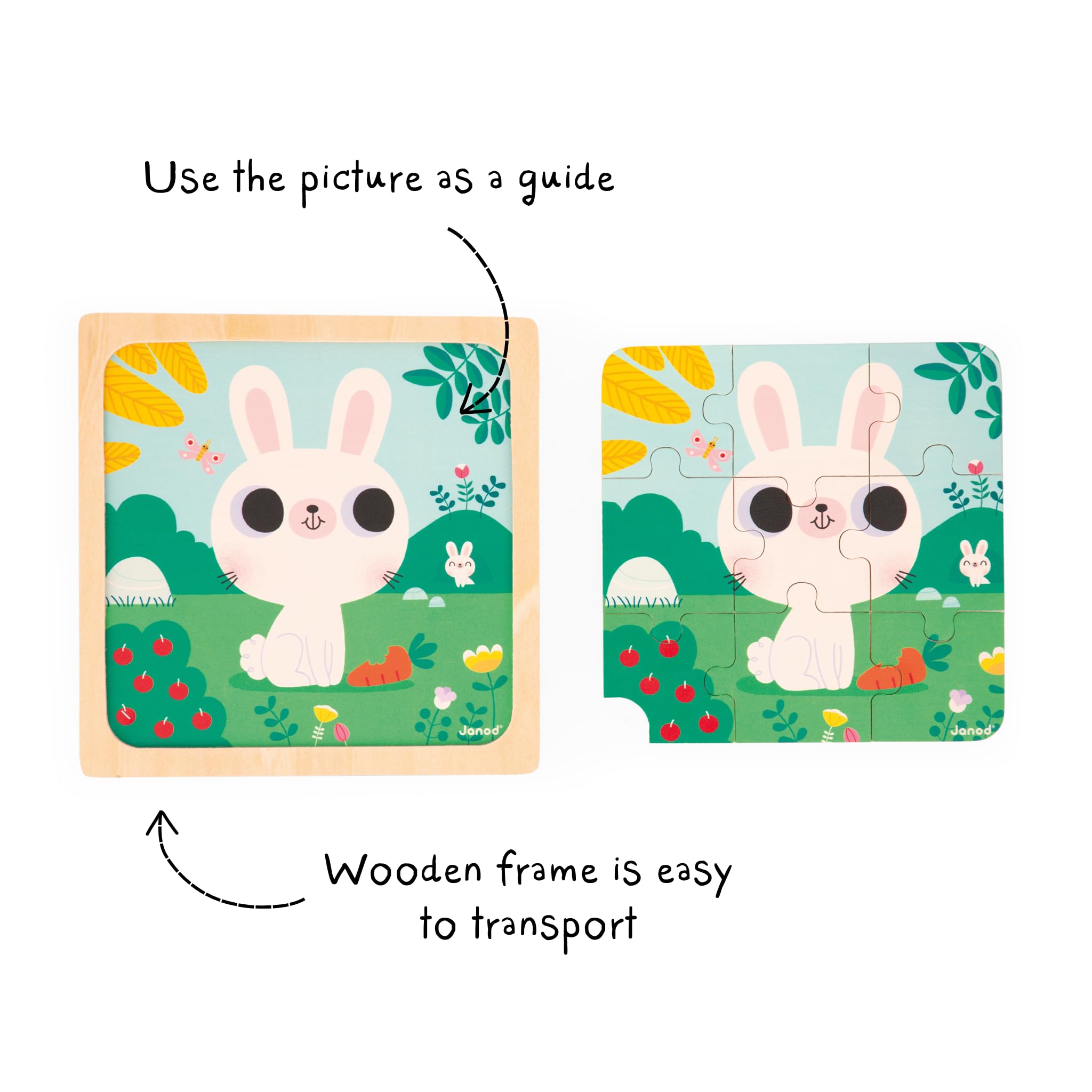 janod-3-holzpuzzle-9-teilig-huhn-katze-hase-j07113 image 2