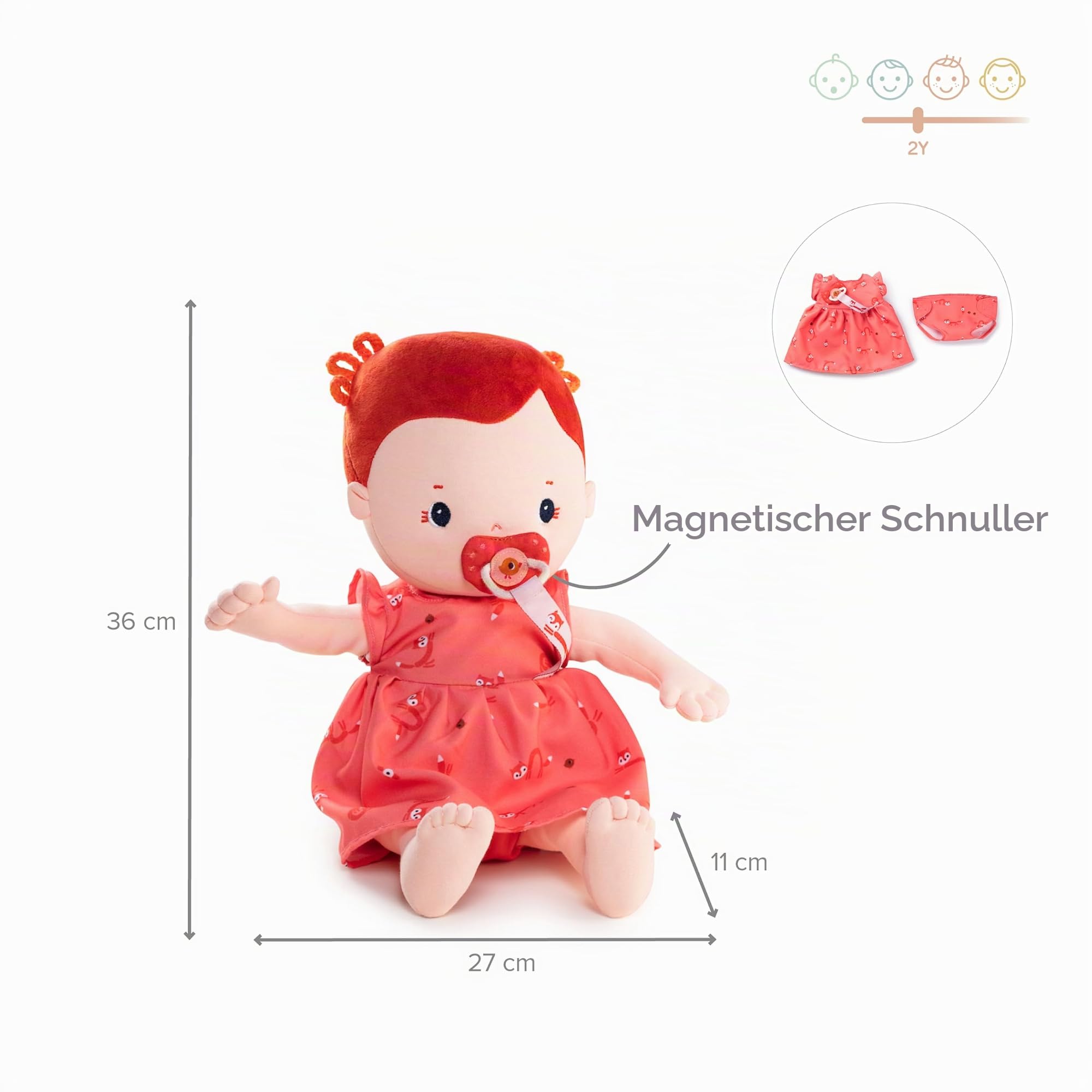 lilliputiens-rose-stoff-babypuppe-36-cm-mit-magnetschnuller-und-kleidung image 7