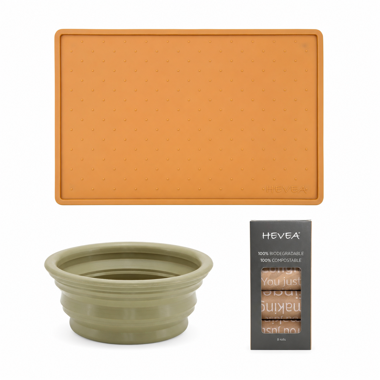 hevea-dog-everyday-essentials-set-3-teilig-futtermatte-falt-napf image 1