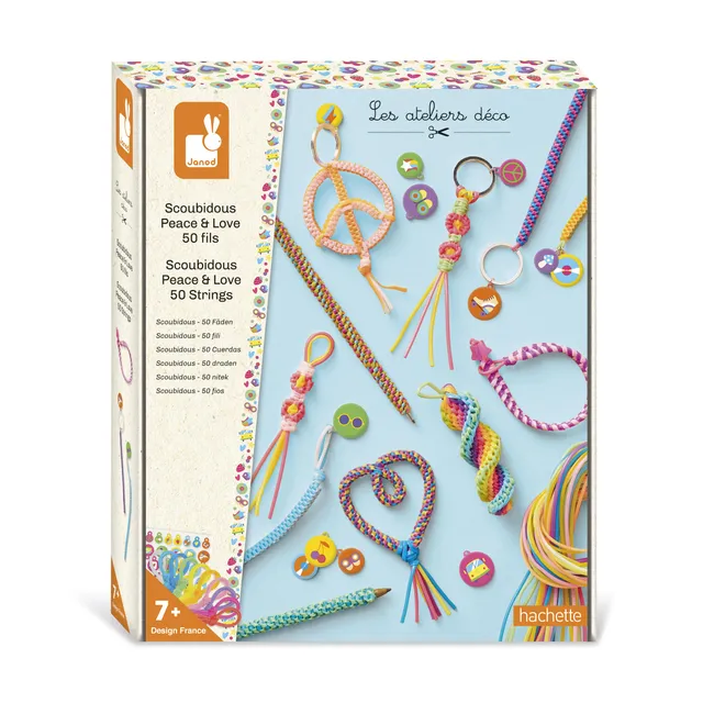 janod-scoubidous-peace-love-bastelset-mit-50-f-den-ab-7-jahren image 1