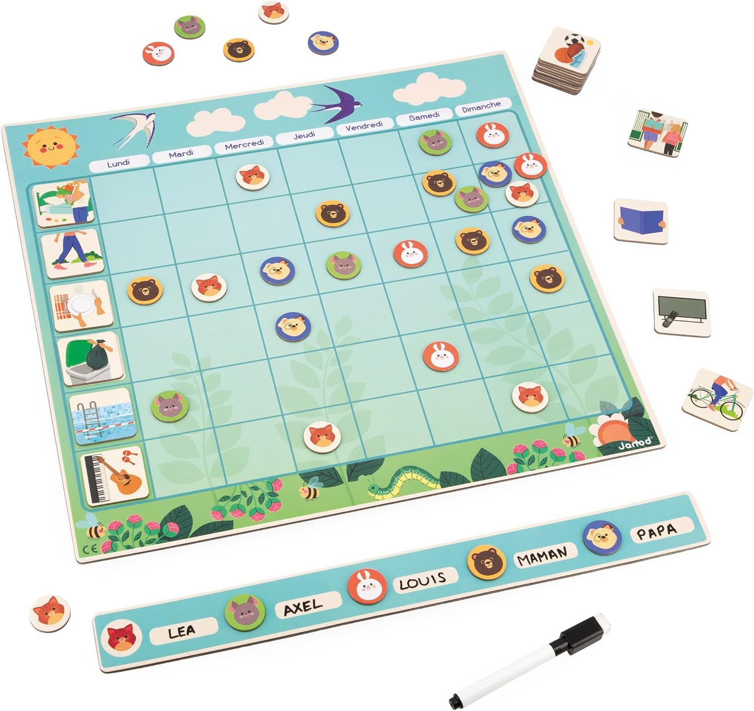 janod-familienplaner-j05469-magnet-tafel-mit-97-magneten-und-filzstift-ab-3-jahr image 3