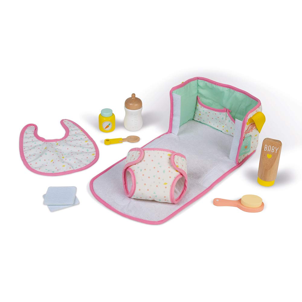 janod-kinder-wickeltasche-mit-accessoires-aus-holz-faltbarer-wickeltisch-8-zubeh image 1