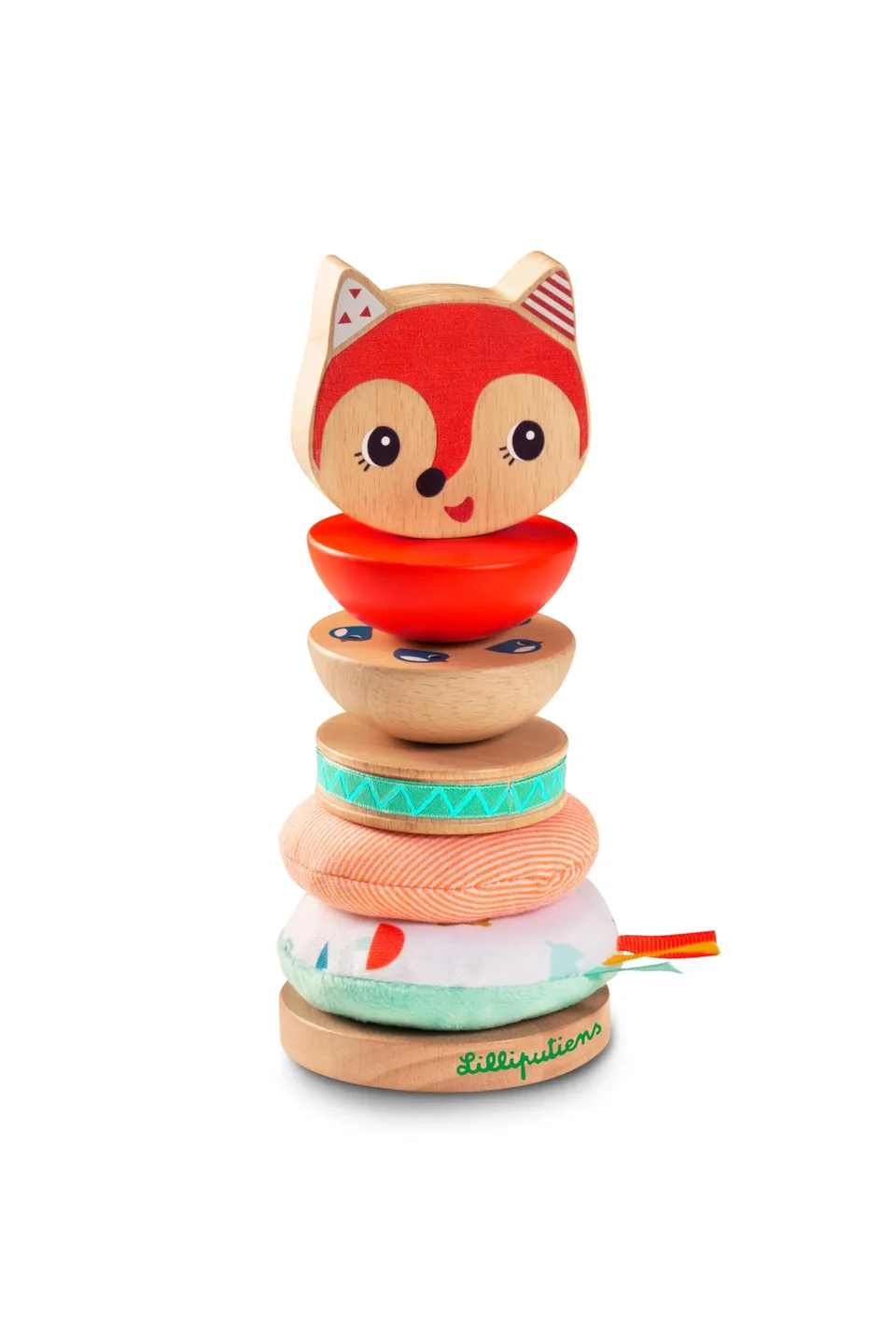 lilliputiens-alice-stapelpyramide-sensorik-stapelspiel-6-teilig-fuchs-ab-12-mona image 1