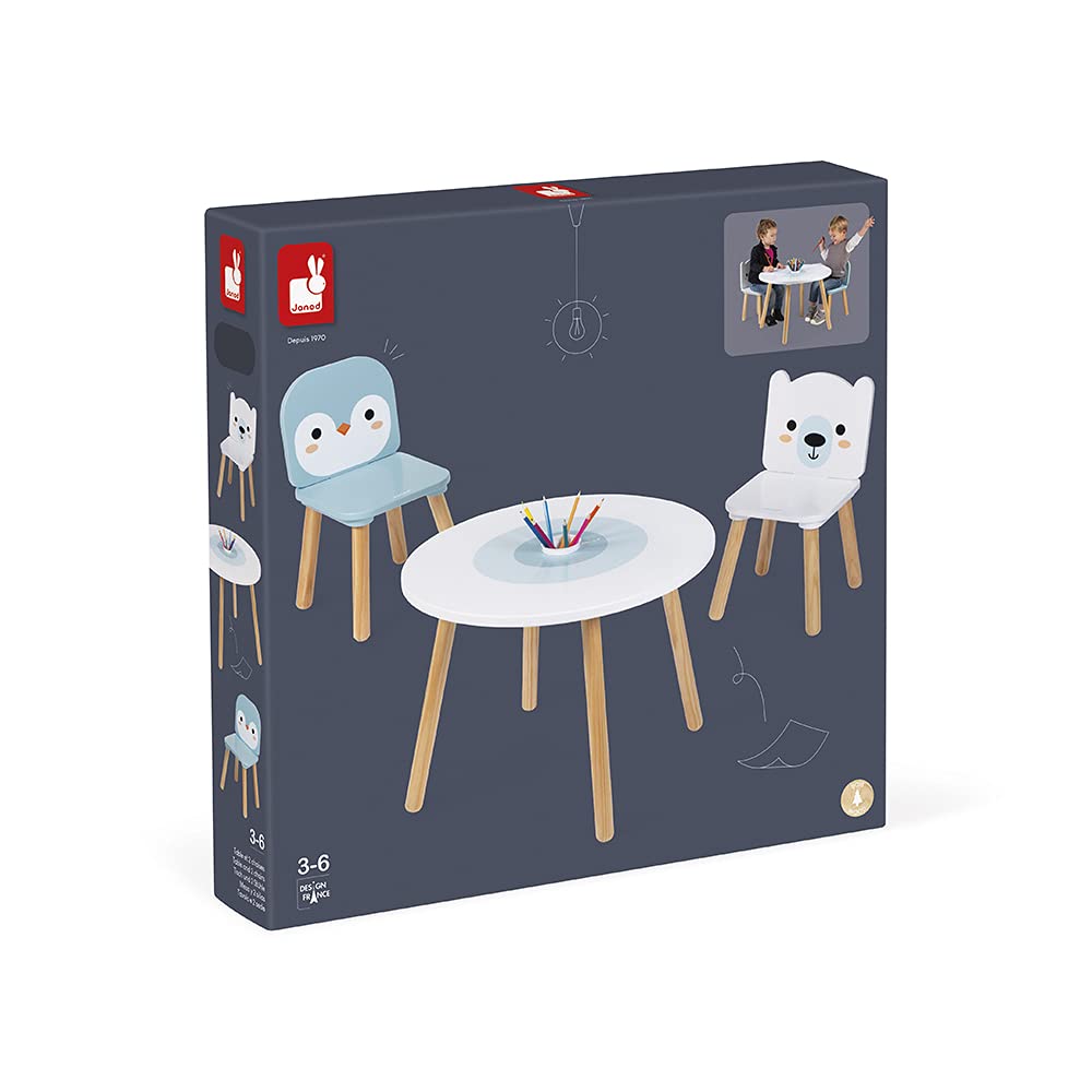 janod-polar-kindertisch-mit-2-st-hlen-eisb-r-und-pinguin image 6