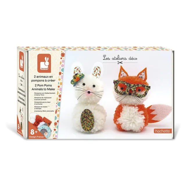 janod-les-ateliers-d-co-j07919-bastel-set-2-pompons-tiere-fuchs-hase image 1