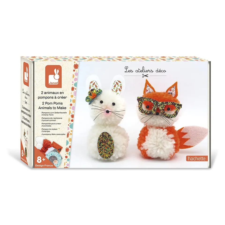 janod-les-ateliers-d-co-j07919-bastel-set-2-pompons-tiere-fuchs-hase image 1