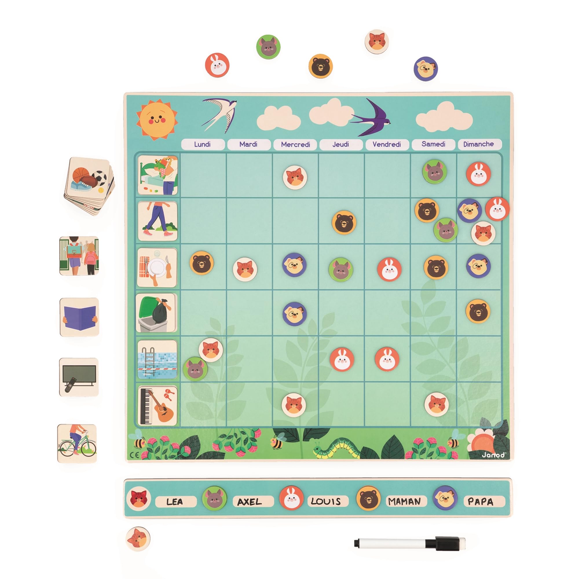 janod-familienplaner-j05469-magnet-tafel-mit-97-magneten-und-filzstift-ab-3-jahr image 2