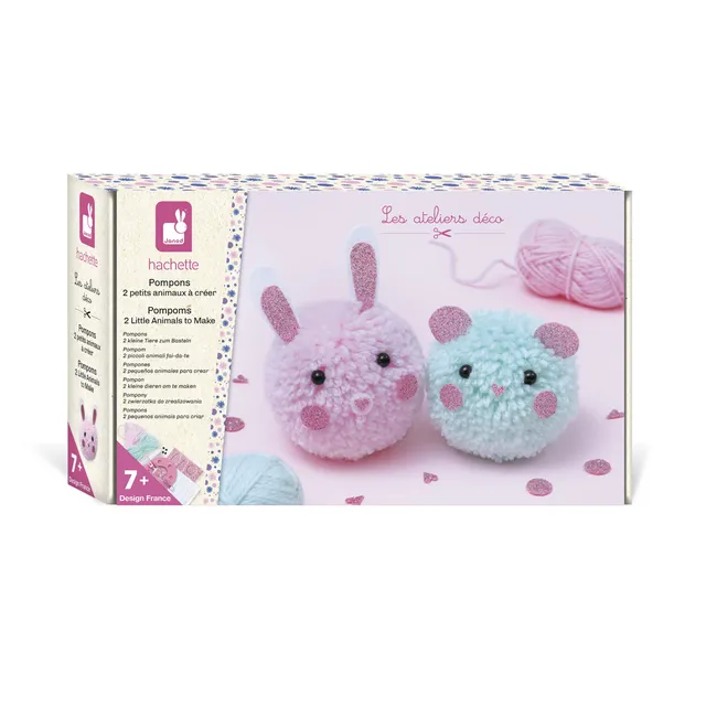 janod-bastelset-2-pompons-diy-tiere-aus-wolle-mit-werkzeug-ab-7-jahren image 1