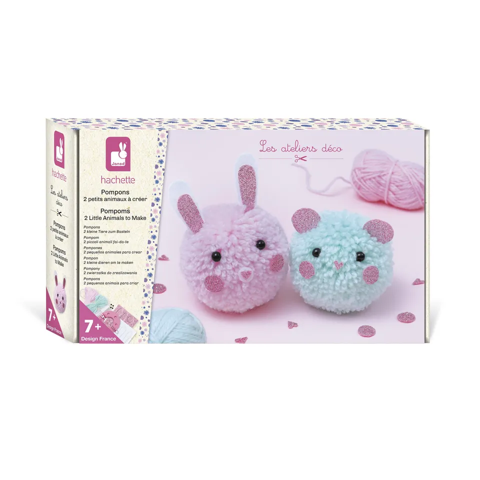 janod-bastelset-2-pompons-diy-tiere-aus-wolle-mit-werkzeug-ab-7-jahren image 1