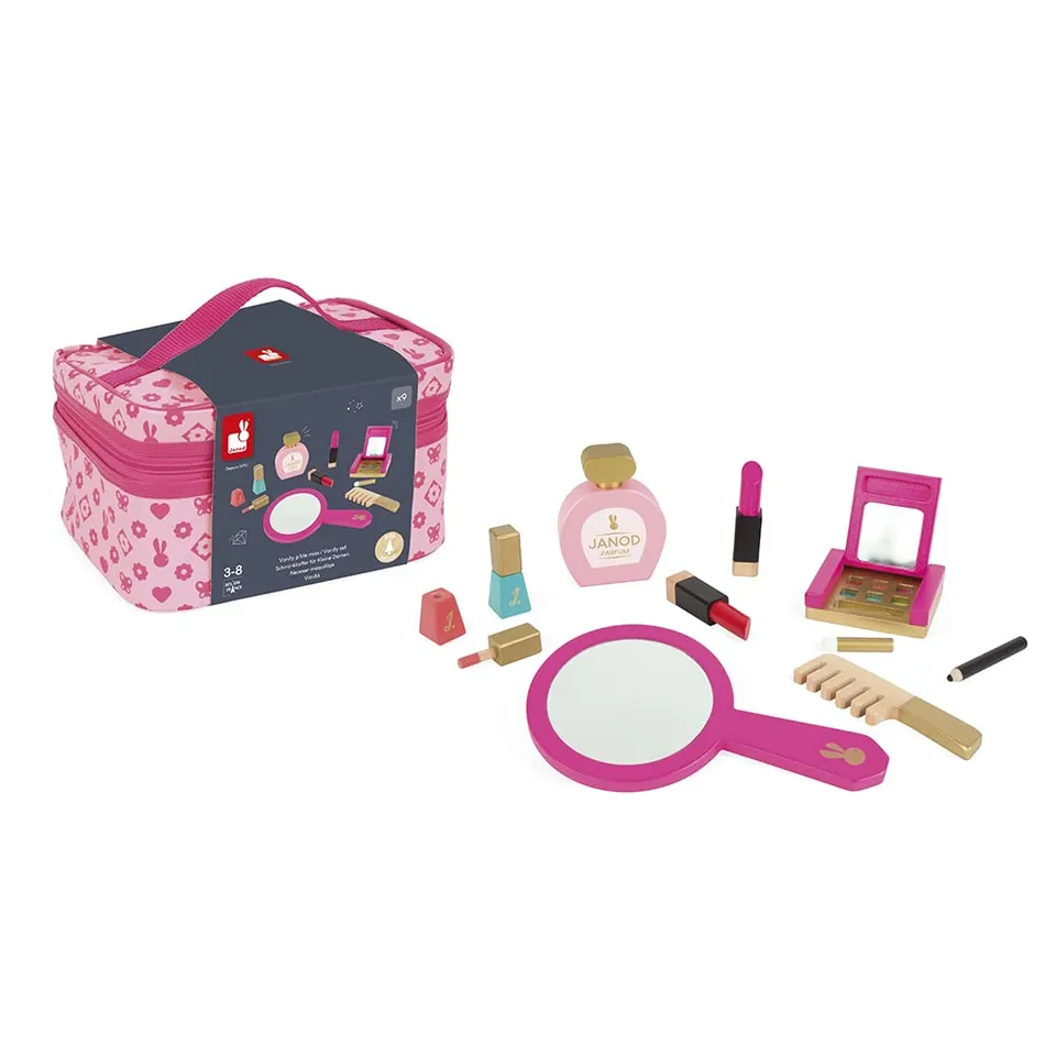 janod-p-tite-miss-schminkkoffer-holz-9-teilig-rosa image 1