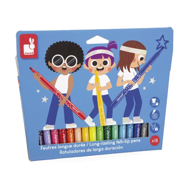 janod-j07407-filzstifte-set-18-farben-abwaschbar-mit-konischer-spitze-ab-3-jahre image 1