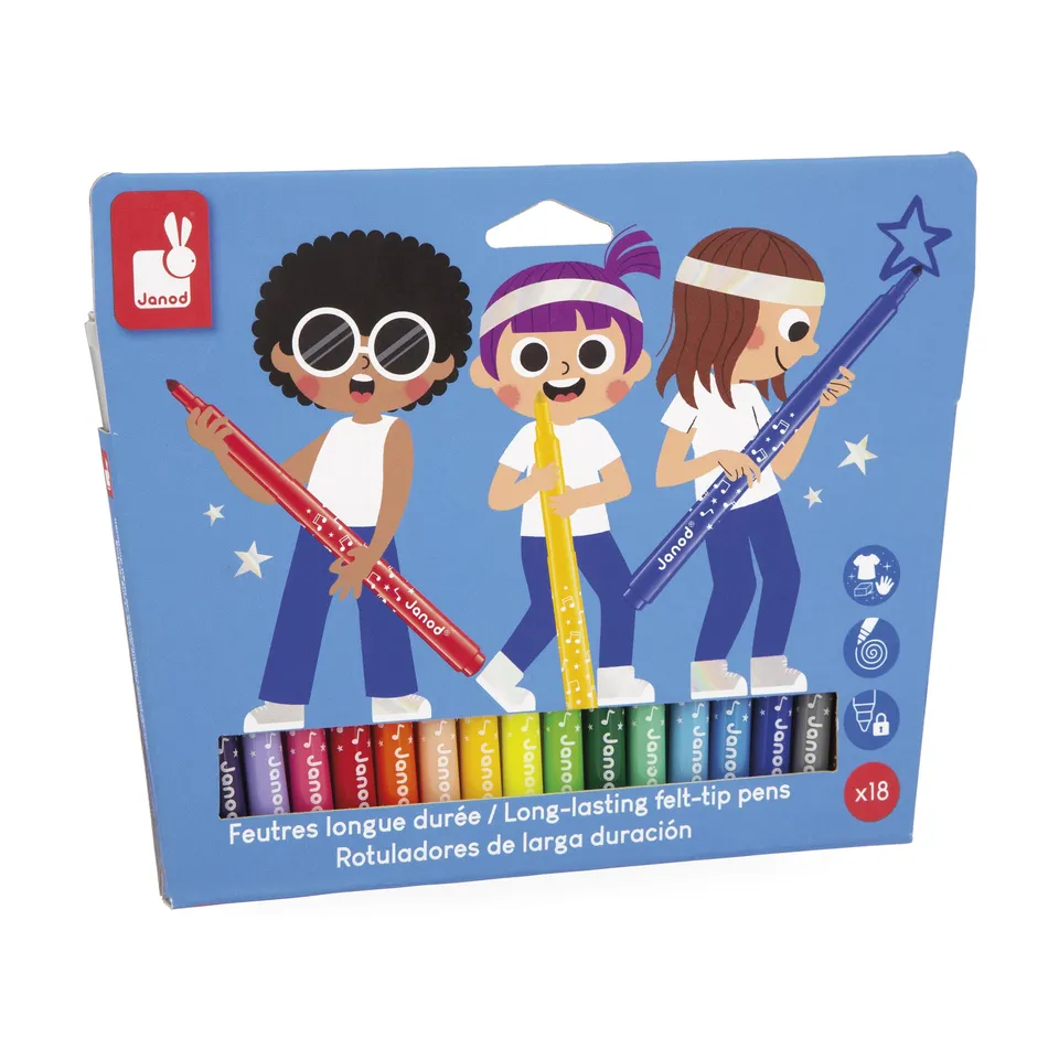 janod-j07407-filzstifte-set-18-farben-abwaschbar-mit-konischer-spitze-ab-3-jahre image 1