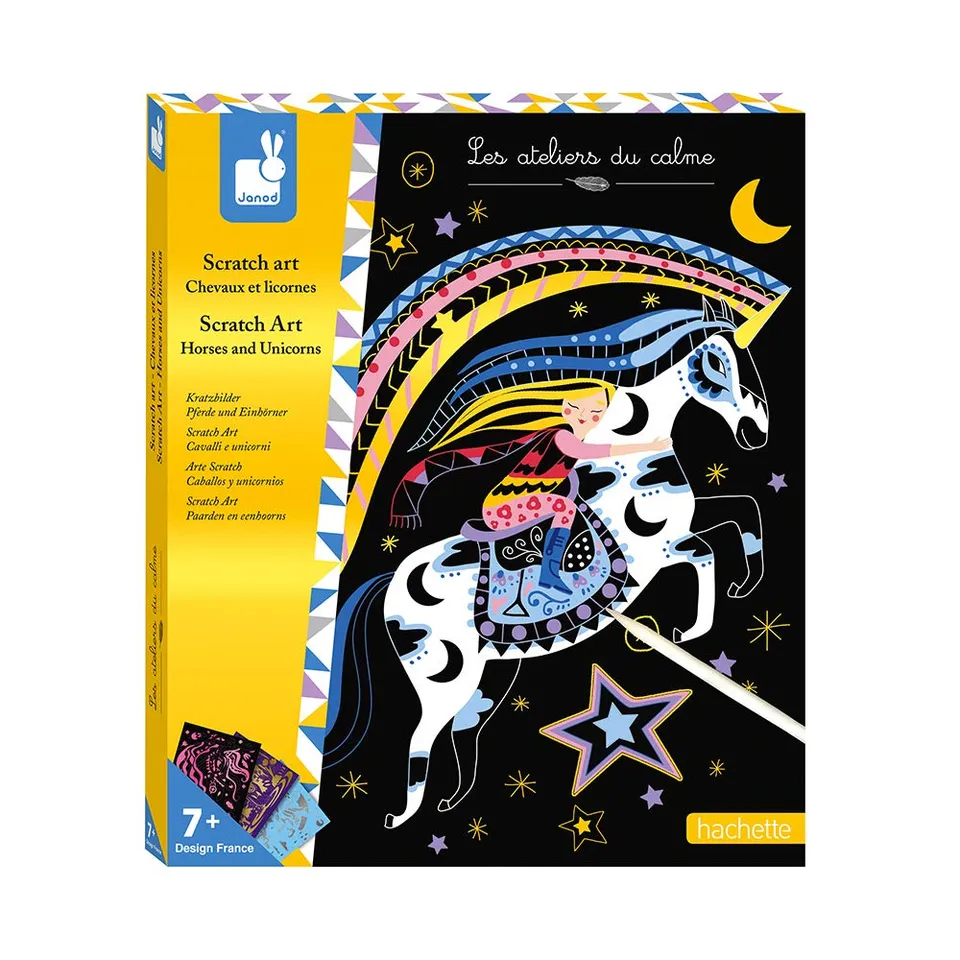 janod-scratch-art-pferde-und-einh-rner-rubbelkarten-bastelset-mit-8-karten image 1