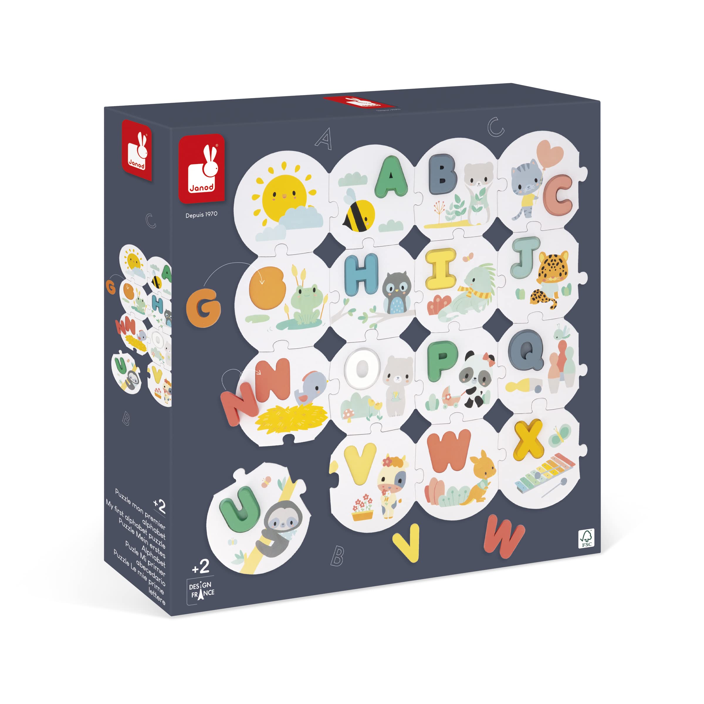 janod-pure-puzzle-mein-erstes-alphabet-j08045-28-teile-26-holzbuchstaben image 1