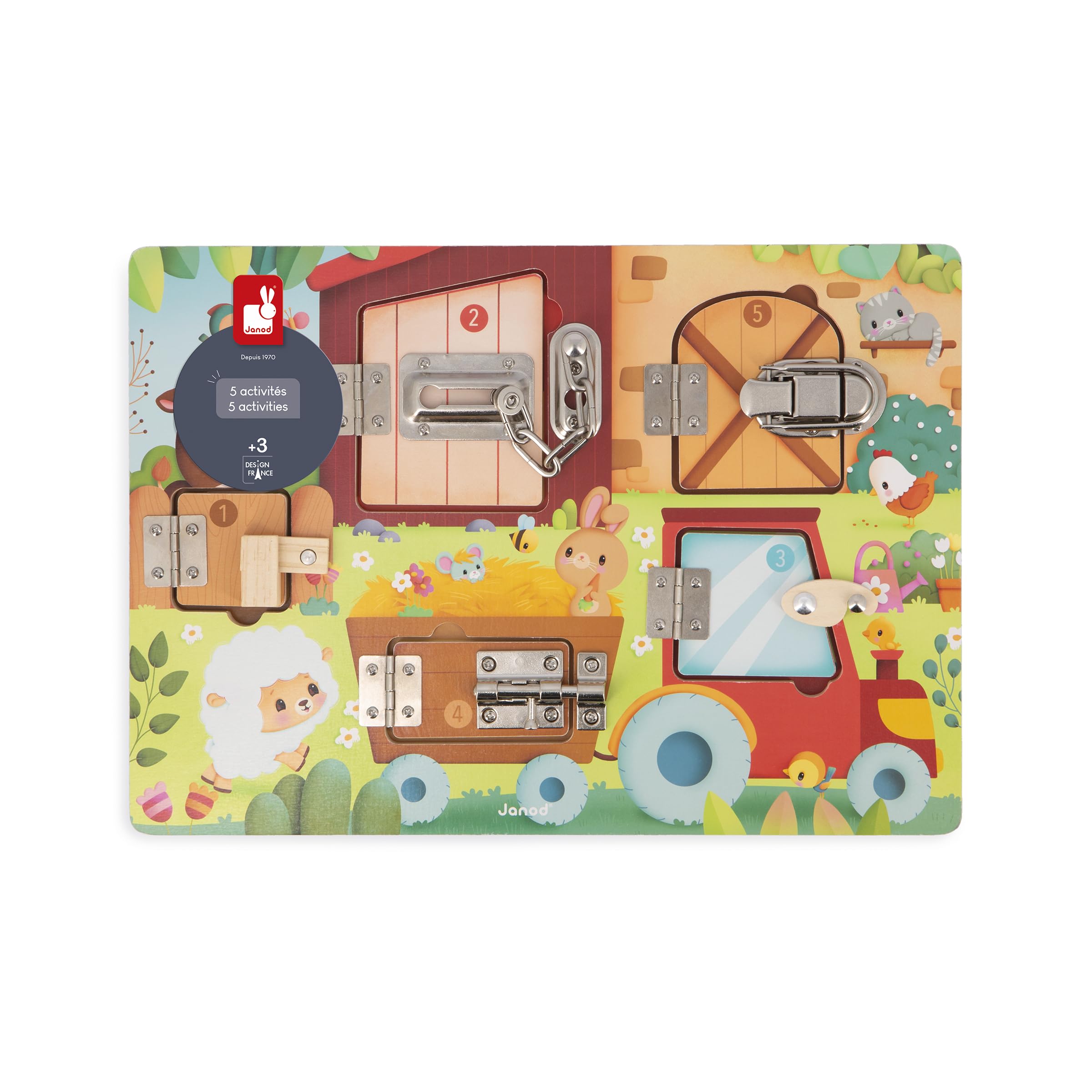 janod-bauernhof-busy-board-mit-5-schl-ssern-motorikbrett-holz-35-cm-ab-3-jahren image 5