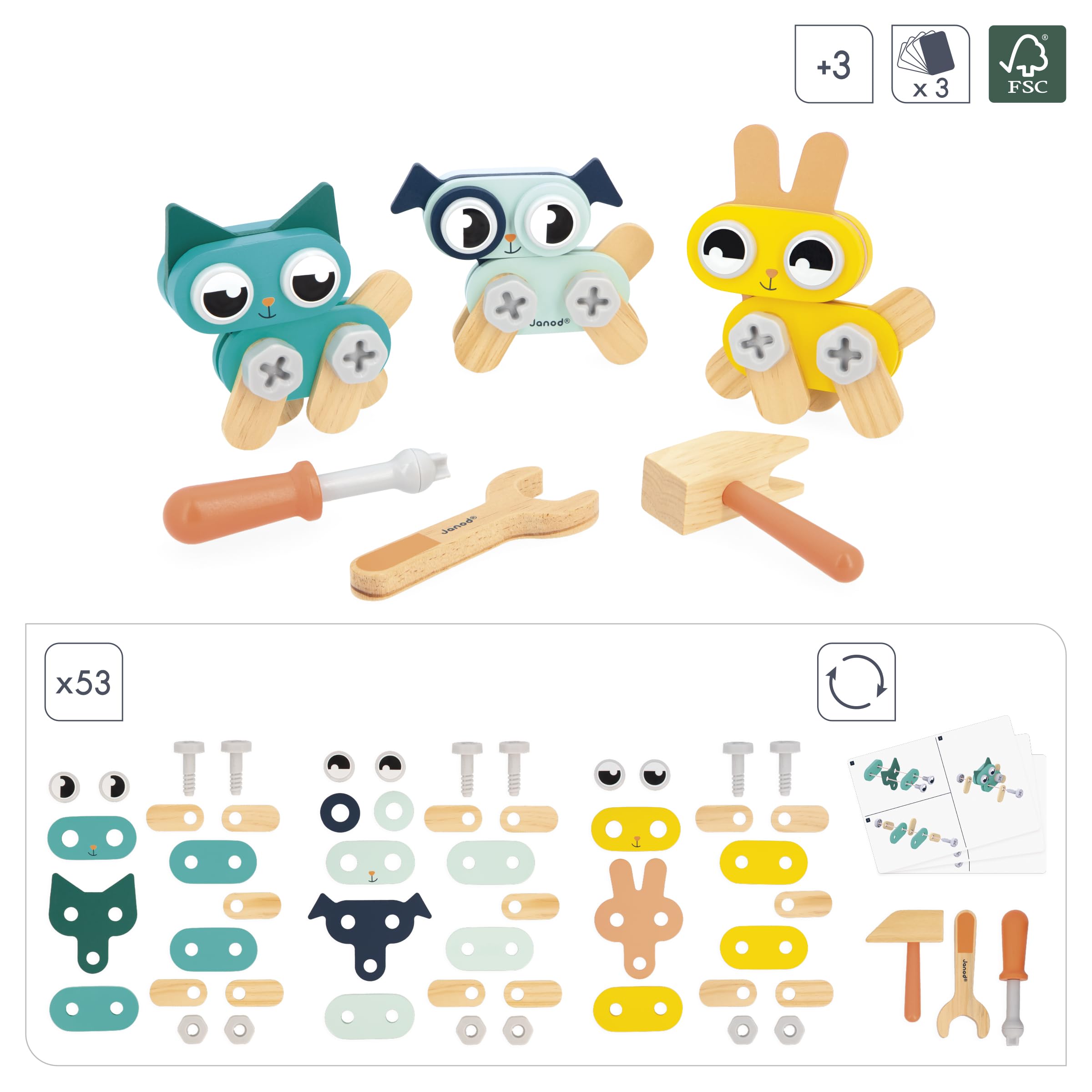 janod-brico-kids-j06450-konstruktionsspiel-3-tiere-katze-hund-hase image 7