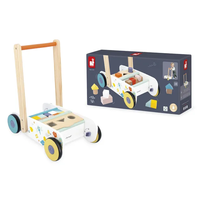 janod-lauflernwagen-holz-mit-bremse-und-formkasten-18-teile-ab-12-monaten image 1