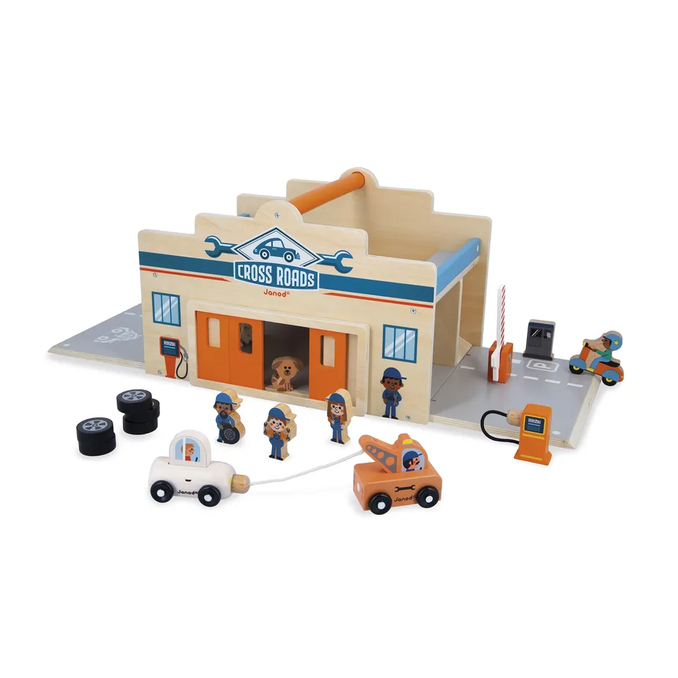 janod-meine-erste-garage-aus-holz-2-ebenen-mit-werkstatt-und-waschanlage-15-teil image 1